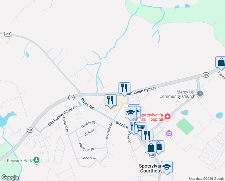 map of restaurants, bars, coffee shops, grocery stores, and more near 7401 Barrister Court in Spotsylvania Courthouse