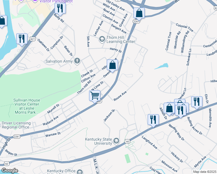 map of restaurants, bars, coffee shops, grocery stores, and more near 698 Holmes Street in Frankfort