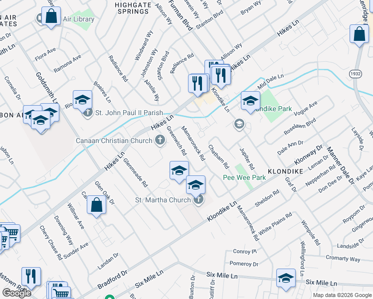 map of restaurants, bars, coffee shops, grocery stores, and more near 3729 Greenwich Road in Louisville