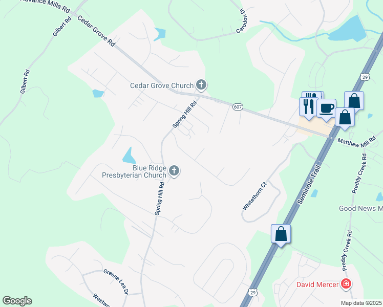 map of restaurants, bars, coffee shops, grocery stores, and more near 165 Northridge Road in Ruckersville