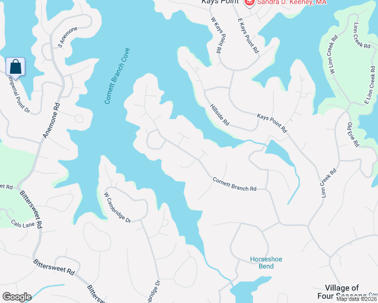 map of restaurants, bars, coffee shops, grocery stores, and more near 2-18 Bonnie Point Road in Village of Four Seasons