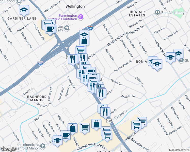 map of restaurants, bars, coffee shops, grocery stores, and more near 3333 Bardstown Road in Louisville