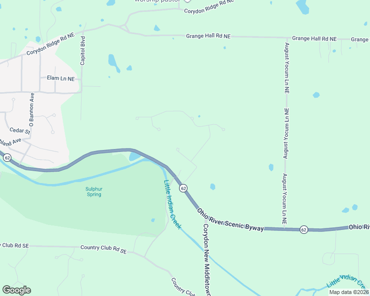map of restaurants, bars, coffee shops, grocery stores, and more near 1505 Willow Creek Drive Northeast in Corydon