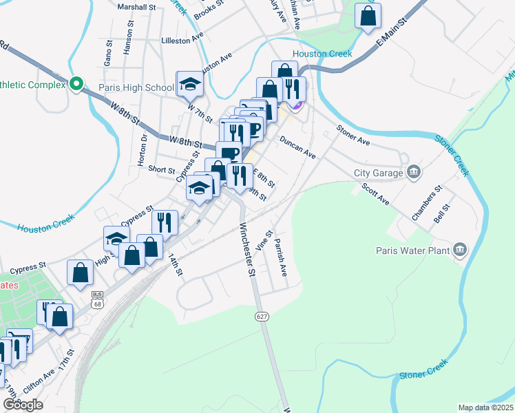 map of restaurants, bars, coffee shops, grocery stores, and more near 815 East 8th Street in Paris