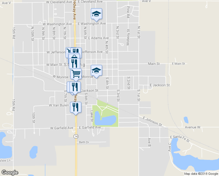 map of restaurants, bars, coffee shops, grocery stores, and more near 226 South 4th Street in Sterling