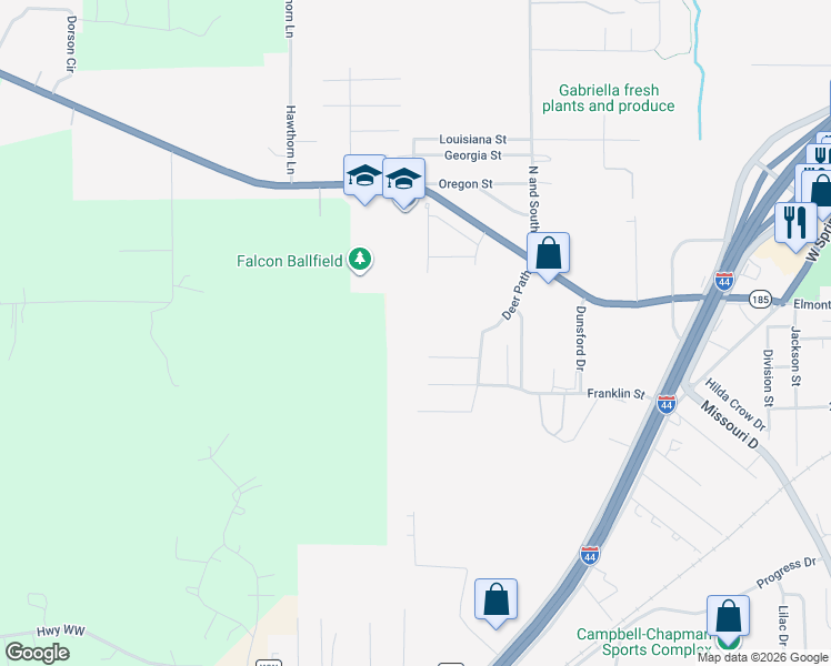 map of restaurants, bars, coffee shops, grocery stores, and more near 1051 Deerfield Drive in Sullivan