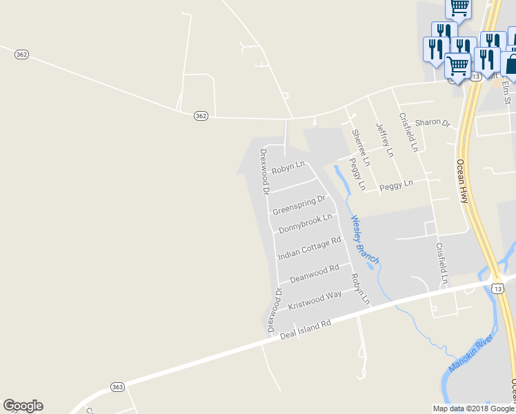 map of restaurants, bars, coffee shops, grocery stores, and more near 11870 Drexwood Drive in Princess Anne