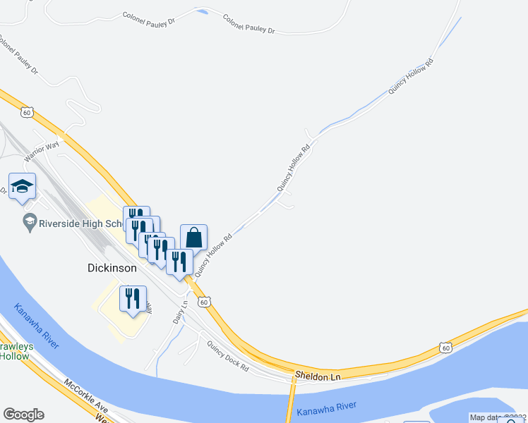 map of restaurants, bars, coffee shops, grocery stores, and more near Carroll Drive in Belle