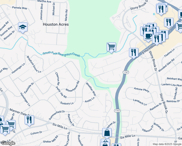 map of restaurants, bars, coffee shops, grocery stores, and more near 2708 Trumpetvine Road in Louisville