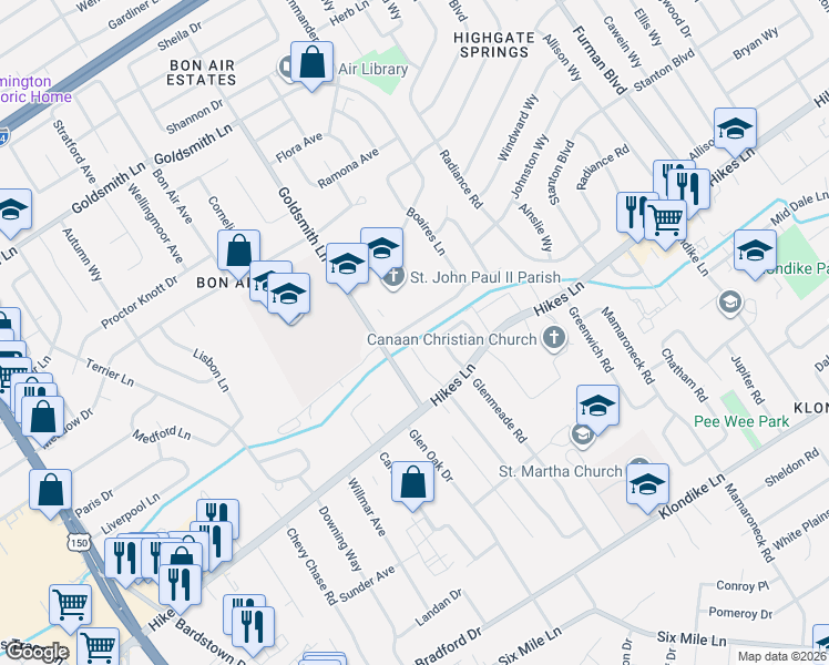 map of restaurants, bars, coffee shops, grocery stores, and more near 2817 Dell Brooke Avenue in Louisville