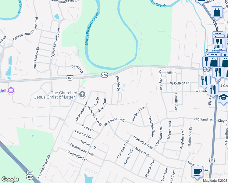 map of restaurants, bars, coffee shops, grocery stores, and more near 104 Springside Avenue in Georgetown