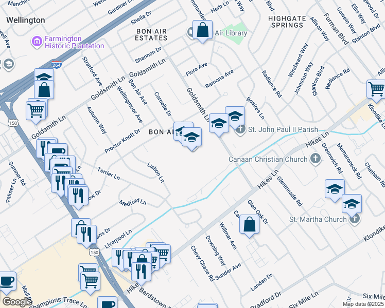 map of restaurants, bars, coffee shops, grocery stores, and more near 3510 Goldsmith Lane in Louisville