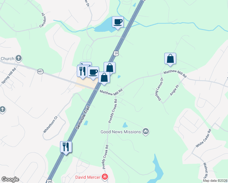 map of restaurants, bars, coffee shops, grocery stores, and more near 125 Matthew Mill Road in Ruckersville
