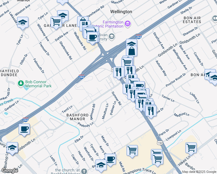 map of restaurants, bars, coffee shops, grocery stores, and more near 2149 Goldsmith Lane in Louisville
