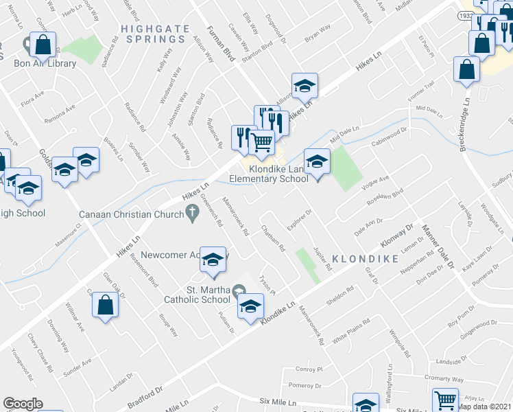 map of restaurants, bars, coffee shops, grocery stores, and more near 2920 Brinkey Way in Louisville