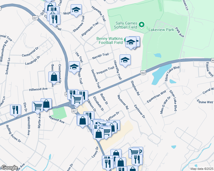 map of restaurants, bars, coffee shops, grocery stores, and more near 1028 East Main Street in Frankfort
