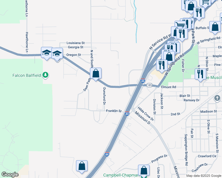 map of restaurants, bars, coffee shops, grocery stores, and more near 860 Elmont Road in Sullivan