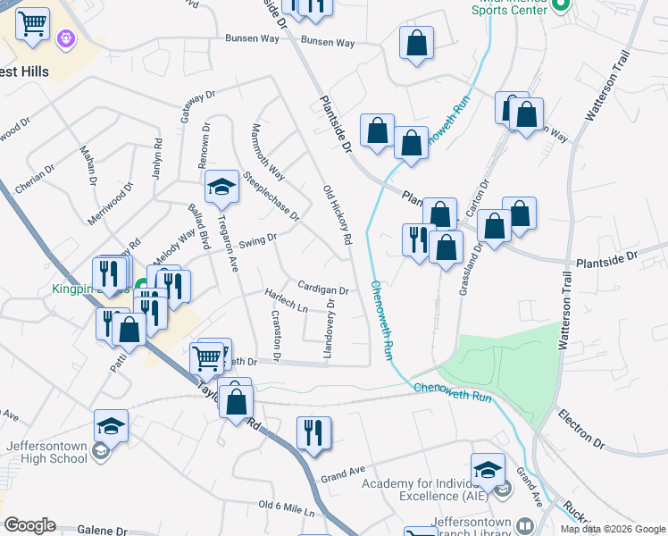 map of restaurants, bars, coffee shops, grocery stores, and more near 2503 Post Court in Louisville