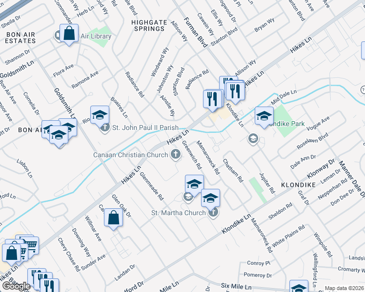map of restaurants, bars, coffee shops, grocery stores, and more near 3703 Greenwich Road in Louisville