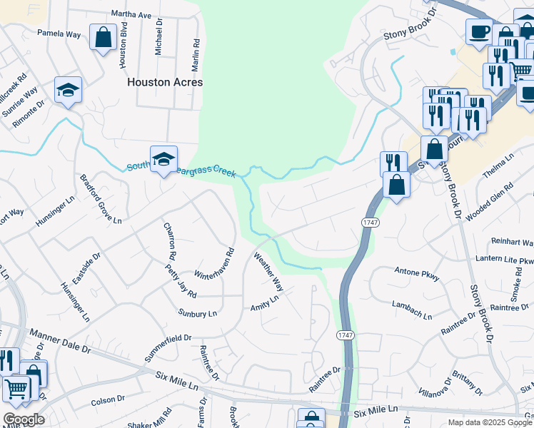 map of restaurants, bars, coffee shops, grocery stores, and more near 2708 Trumpetvine Road in Louisville