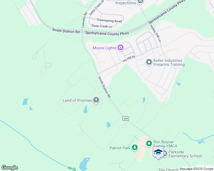 map of restaurants, bars, coffee shops, grocery stores, and more near 5923 Smith Station Road in Fredericksburg