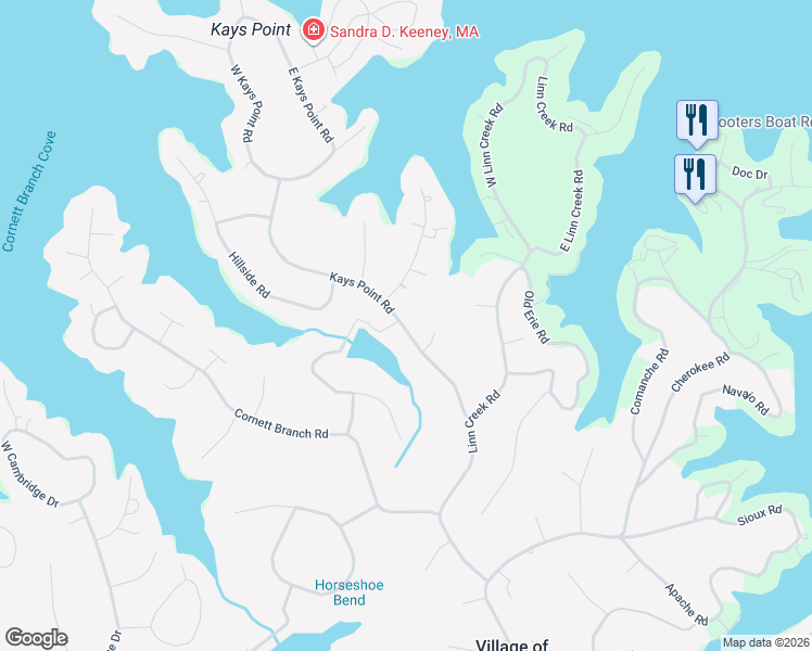 map of restaurants, bars, coffee shops, grocery stores, and more near 381-385 Kays Point Rd in Village of Four Seasons