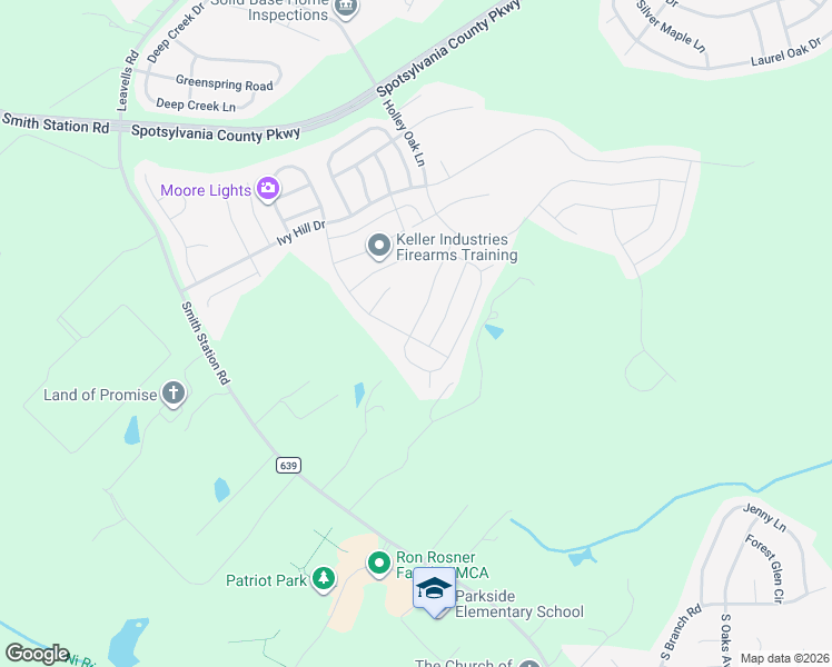 map of restaurants, bars, coffee shops, grocery stores, and more near 5611 Piney Glade Road in Fredericksburg