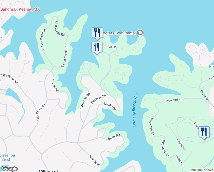 map of restaurants, bars, coffee shops, grocery stores, and more near Navajo Road in Village of Four Seasons