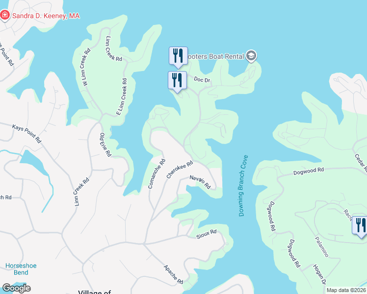 map of restaurants, bars, coffee shops, grocery stores, and more near 341 Cherokee Rd in Village of Four Seasons