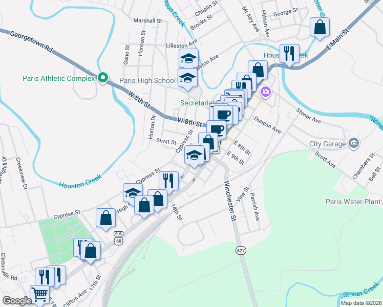 map of restaurants, bars, coffee shops, grocery stores, and more near 1023 High Street in Paris