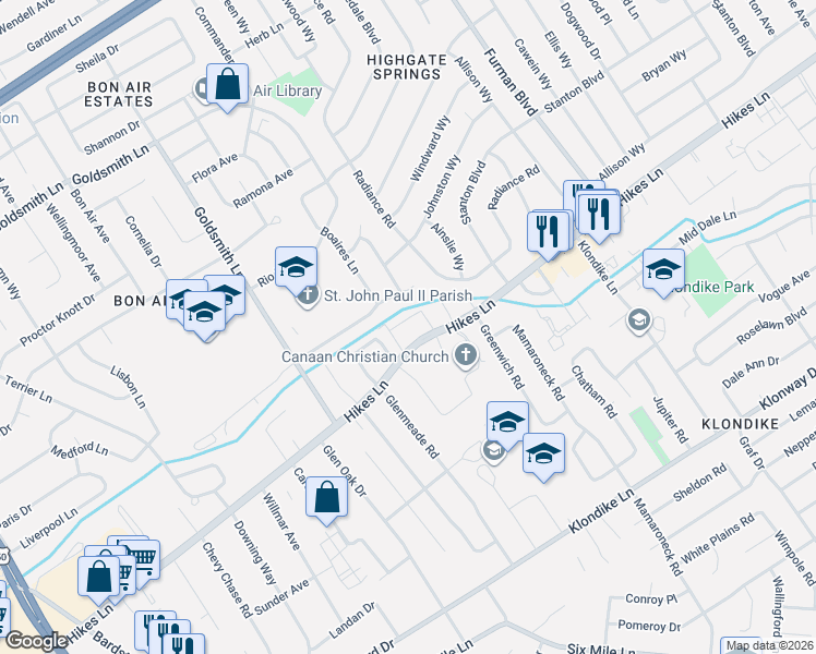 map of restaurants, bars, coffee shops, grocery stores, and more near 206 Flanders Court in Louisville