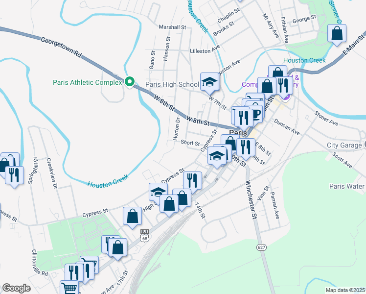map of restaurants, bars, coffee shops, grocery stores, and more near 915 Walker Avenue in Paris