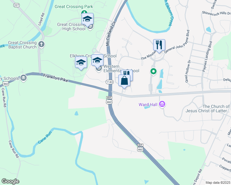 map of restaurants, bars, coffee shops, grocery stores, and more near 1901 Frankfort Pike in Georgetown
