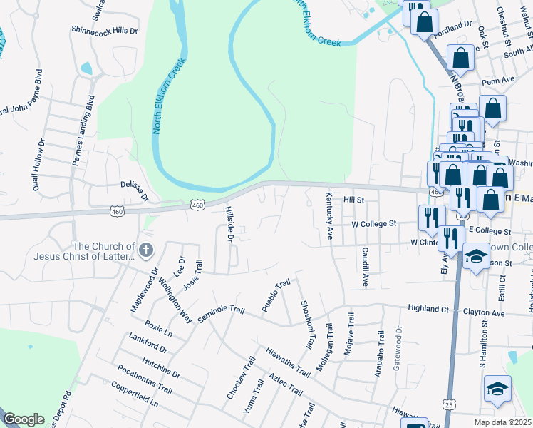 map of restaurants, bars, coffee shops, grocery stores, and more near 117-123 Simbas Path in Georgetown