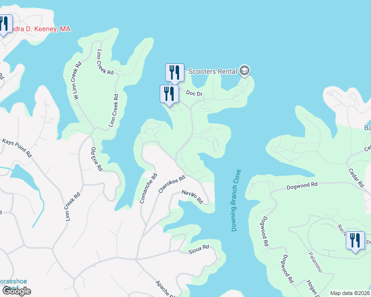map of restaurants, bars, coffee shops, grocery stores, and more near 1522 Cherokee Road in Lake Ozark