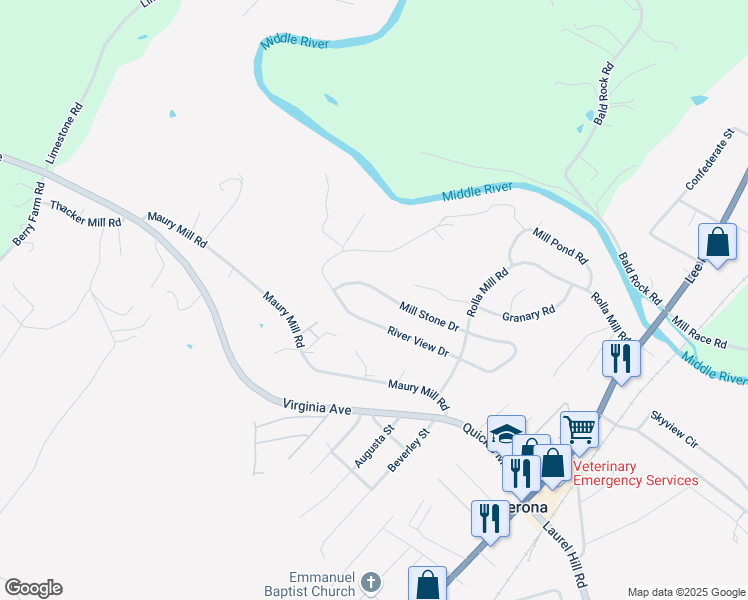 map of restaurants, bars, coffee shops, grocery stores, and more near 148 Mill Stone Drive in Verona