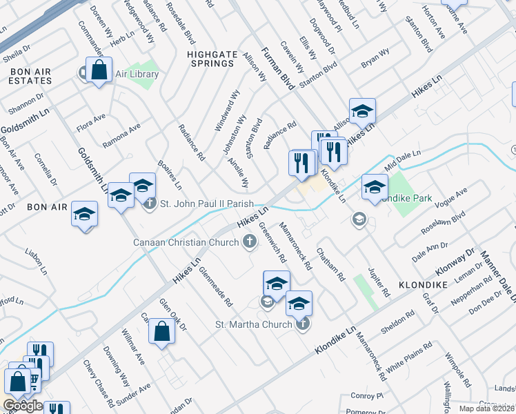 map of restaurants, bars, coffee shops, grocery stores, and more near 2851 Hikes Lane in Louisville