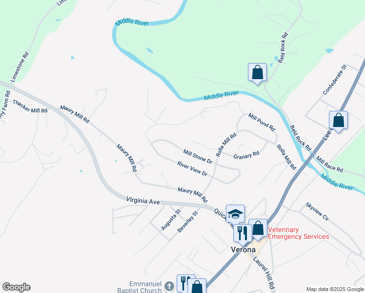 map of restaurants, bars, coffee shops, grocery stores, and more near 129 Mill Stone Drive in Verona