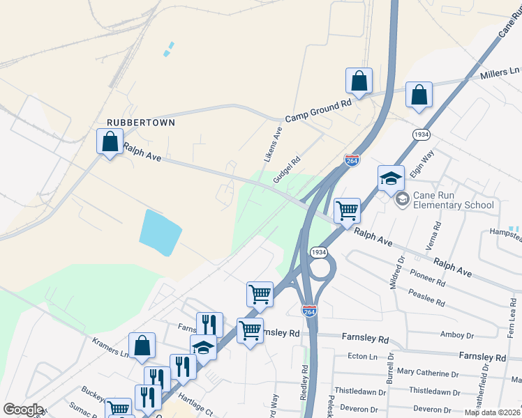 map of restaurants, bars, coffee shops, grocery stores, and more near 3109 1/2 Likens Avenue in Louisville