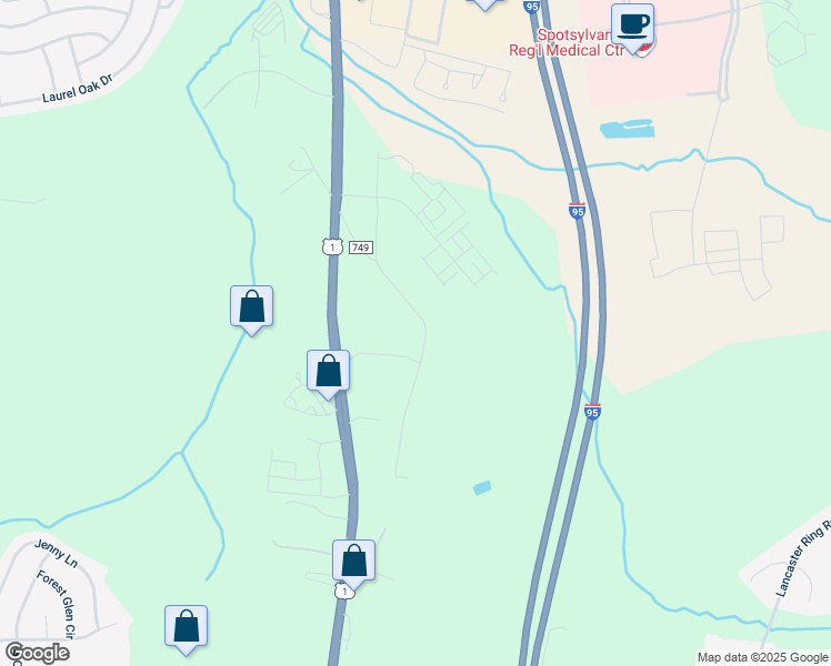 map of restaurants, bars, coffee shops, grocery stores, and more near 9100 Old Telegraph Road in Fredericksburg