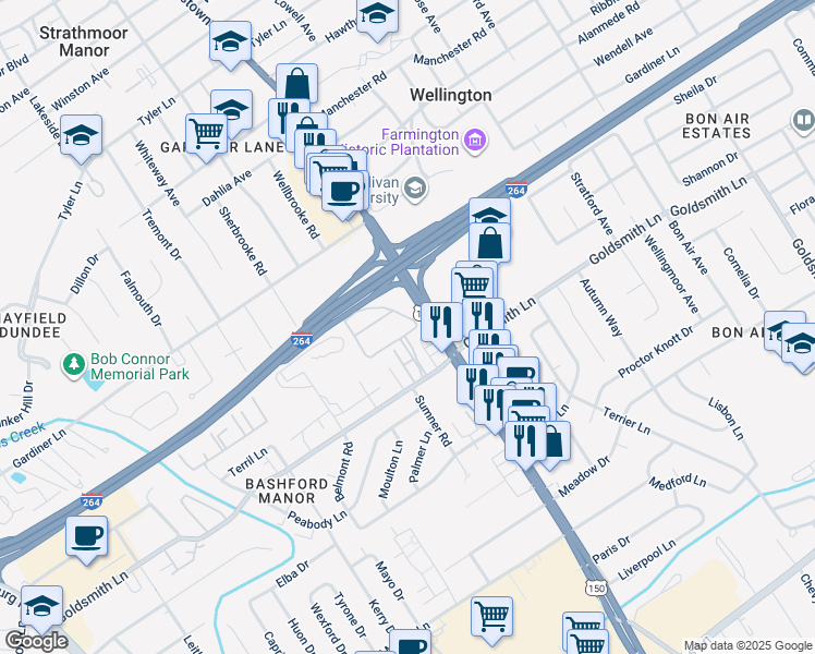 map of restaurants, bars, coffee shops, grocery stores, and more near 300 Trafalgar Square in Louisville