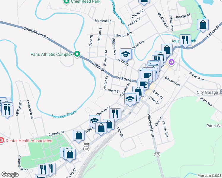 map of restaurants, bars, coffee shops, grocery stores, and more near 915 Walker Avenue in Paris