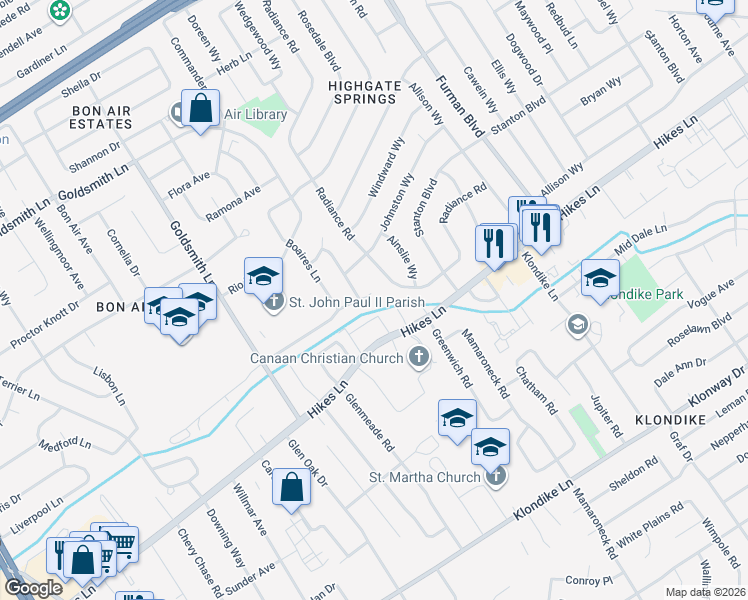 map of restaurants, bars, coffee shops, grocery stores, and more near 3121 Dell Brooke Avenue in Louisville