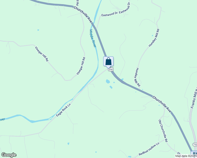 map of restaurants, bars, coffee shops, grocery stores, and more near 48 Eagle Rock Lane in Staunton