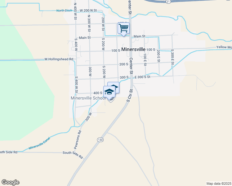 map of restaurants, bars, coffee shops, grocery stores, and more near 120 West 400 South Street in Minersville