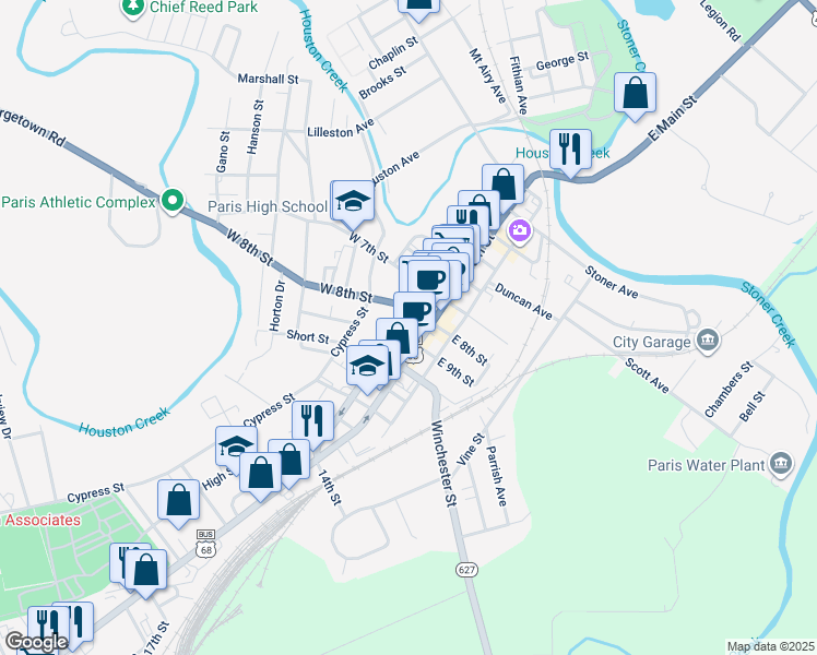map of restaurants, bars, coffee shops, grocery stores, and more near in Paris