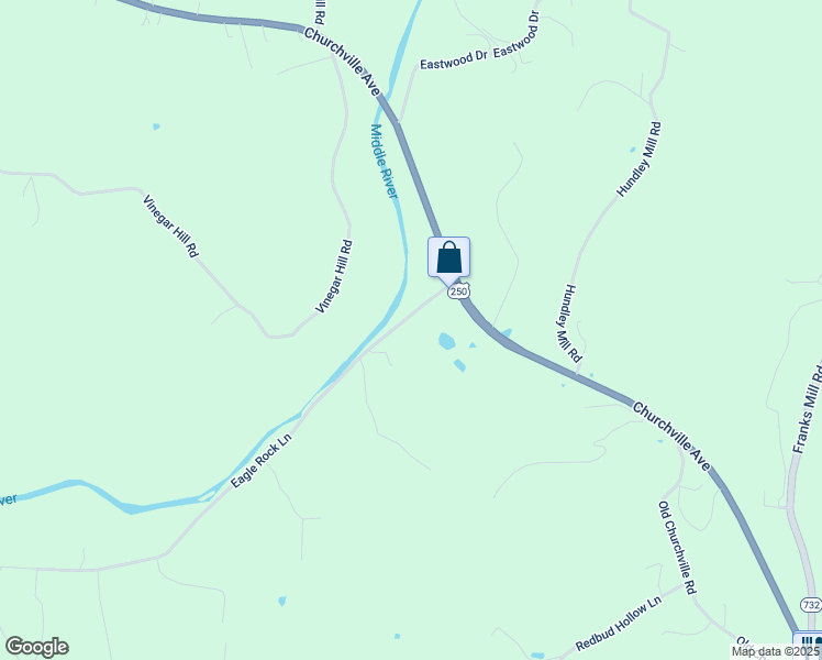 map of restaurants, bars, coffee shops, grocery stores, and more near 48 Eagle Rock Lane in Staunton