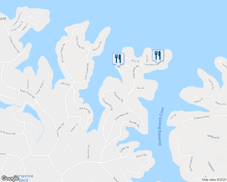 map of restaurants, bars, coffee shops, grocery stores, and more near 382 Comanche Rd in Village of Four Seasons