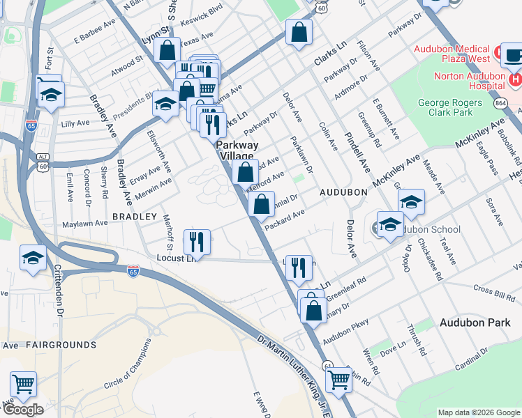 map of restaurants, bars, coffee shops, grocery stores, and more near 809 Perennial Drive in Louisville