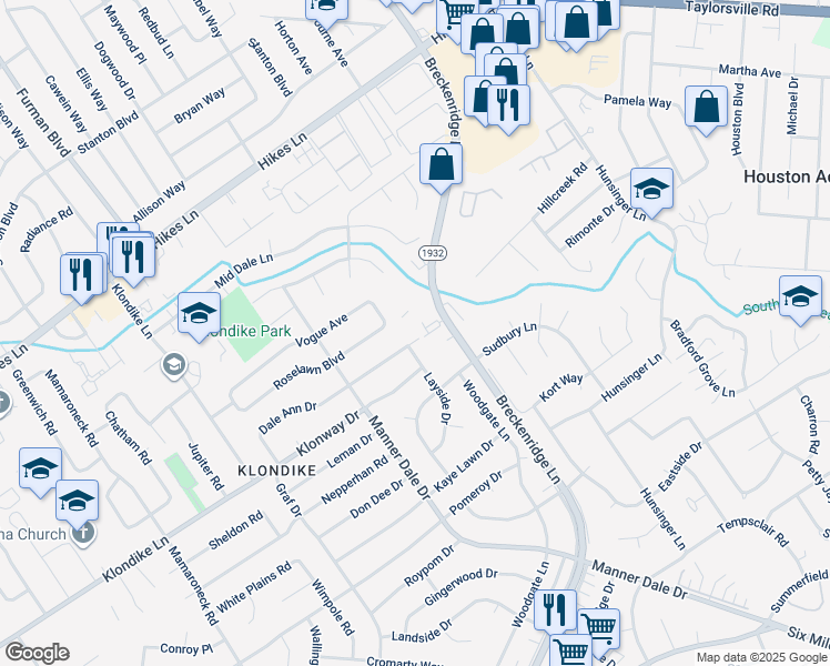 map of restaurants, bars, coffee shops, grocery stores, and more near 3203 Dale Ann Drive in Louisville